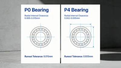 A diagram comparing the tolerances of a P0 bearing versus a P4 bearing.