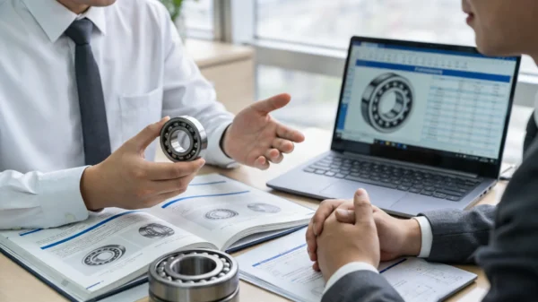 An engineer discussing bearing options with a client