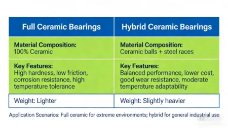 A side-by-side comparison chart of full and hybrid bearings