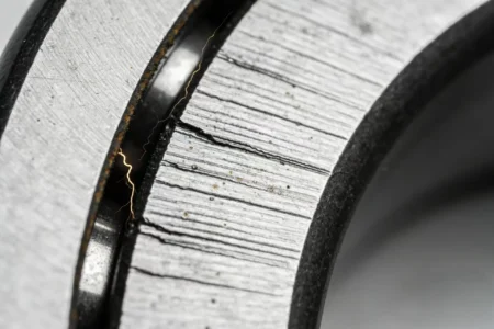 Close-up of a bearing raceway showing electrical erosion fluting