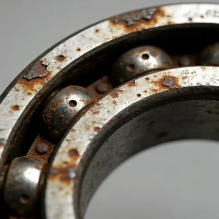 Close-up of a bearing showing rust and pitting