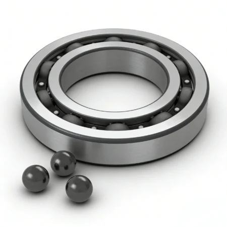 A hybrid ceramic bearing showing steel rings and ceramic balls
