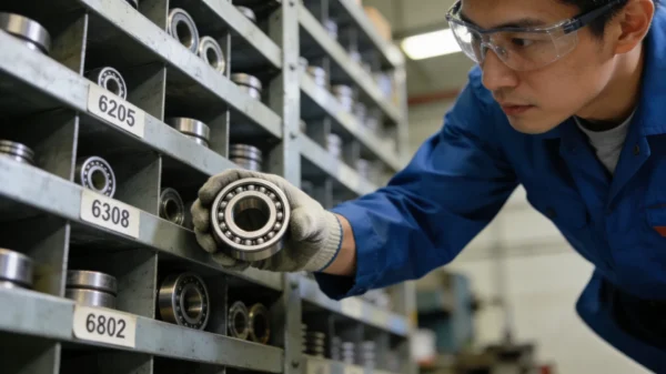 engineer selecting a bearing from a shelf