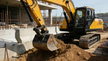 Heavy-duty bearings for an excavator on a construction site