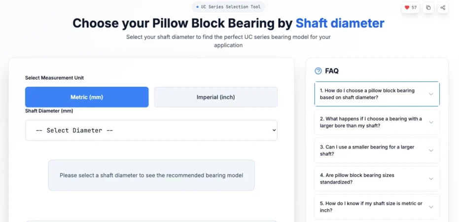 Pillow Block Bearing Model Selector.