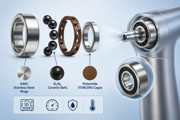 Dental handpiece bearing material breakdown